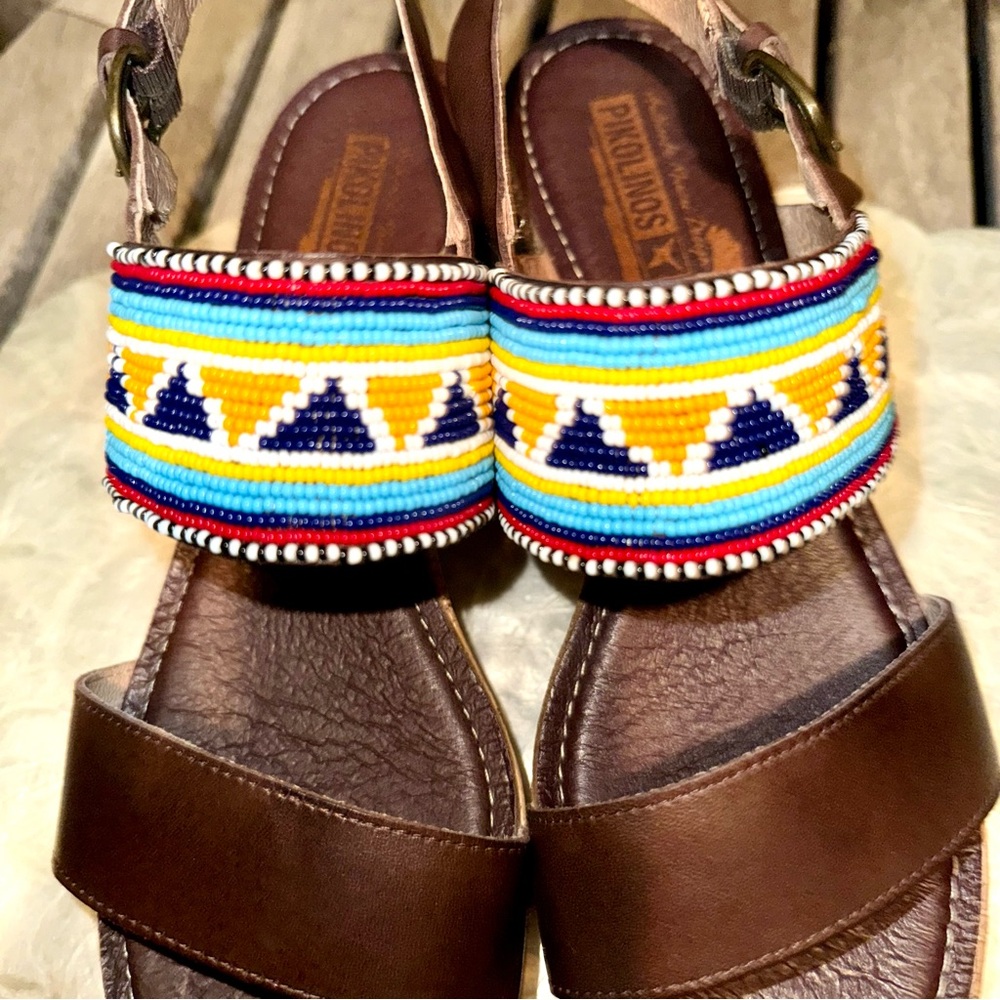 Women’s Pikolinos Brown Beaded Strappy Wedge Sandals! - Picture 5 of 8